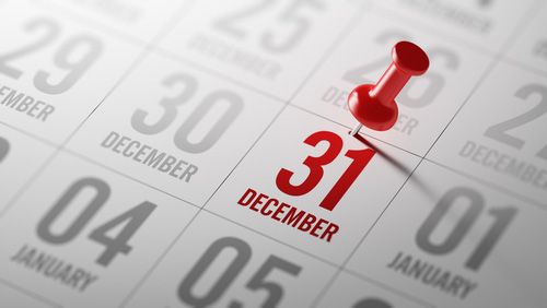 red pin in December 31st on a calendar